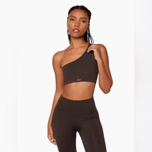 SET Active Sculptflex Leggings and Ribbed One Shoulder Bra in Espresso